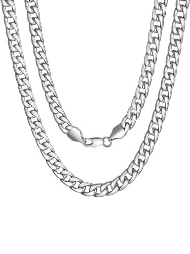 U7 Cuban Link Chain for Men Women Stainless Steel Curb Necklace, 7/9/12/15 MM Chunky Chain Silver/Gold/Black Mens Hip Hop Jewelry 18''-30'' - color: a. 7mm-silver, size: 26 Inch