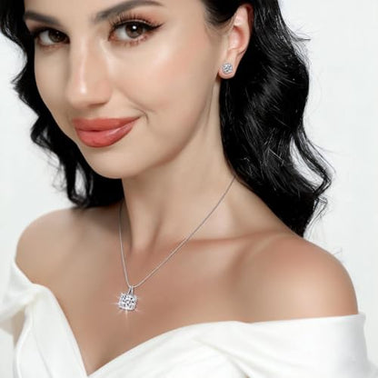 2Ct Cubic Zirconia Necklaces for Women Dainty Solitaire Simulated Diamond White Gold Pendant,Silver Clavicle Choker Adjustable Chain,Luxury Trendy Jewelry for Anniversary Her Mom Wife Gifts - color: Square