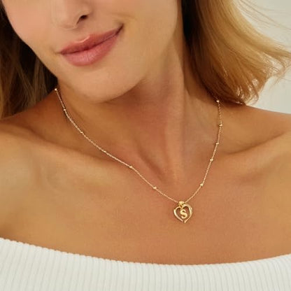 Cicy Bell Womens Heart Initial Necklace 18k Gold Plated | Personalized Letter Pendant, 17.7'' with 2'' Extender - color: Style 2-S-Gold