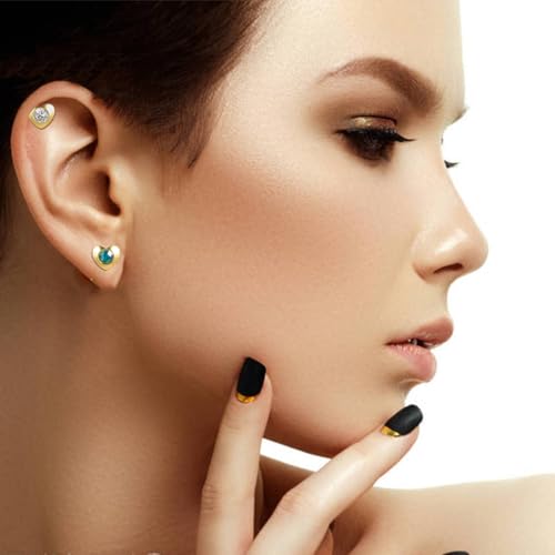 12 Pairs Ear Piercing Stud Earrings for Ear Piercing Guns, Surgical Stainless Steel Multicolor Round Heart Star Cubic Zirconia Birthstone Stud Earrings Set - style: Gold heart 4mm