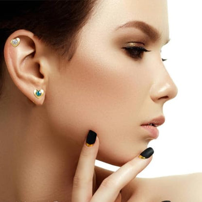 12 Pairs Ear Piercing Stud Earrings for Ear Piercing Guns, Surgical Stainless Steel Multicolor Round Heart Star Cubic Zirconia Birthstone Stud Earrings Set - style: Gold heart 4mm