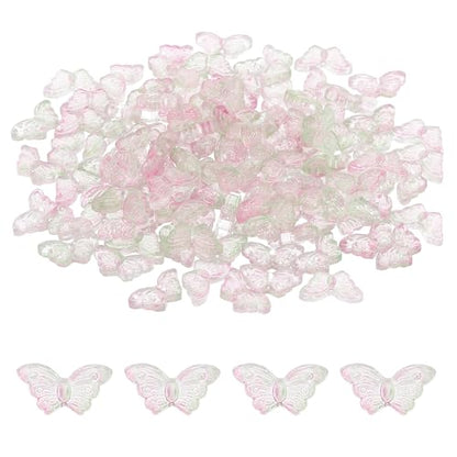 PATIKIL Butterfly Beads, 100Pcs Crystal Butterfly Beads Translucent Czech Glass Beads Spacer Bead for DIY Jewelry Making Bracelets Necklace - color: Green Pink