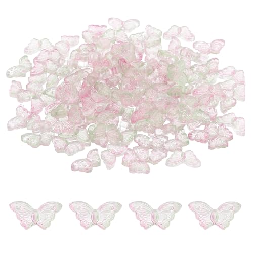 PATIKIL Butterfly Beads, 100Pcs Crystal Butterfly Beads Translucent Czech Glass Beads Spacer Bead for DIY Jewelry Making Bracelets Necklace - color: Green Pink