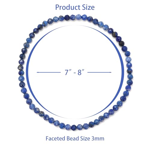 Healing Crystal Bracelet Clear Quartz Faceted Beaded Bracelets for Women Men 3mm Natural Stone Adjustable Handmade Stretch Bracelet Reiki Spiritual Jewelry Fashion Gifts - color: Lapis Lazuli