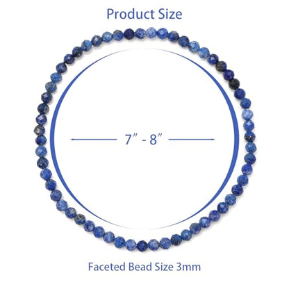 Healing Crystal Bracelet Clear Quartz Faceted Beaded Bracelets for Women Men 3mm Natural Stone Adjustable Handmade Stretch Bracelet Reiki Spiritual Jewelry Fashion Gifts - color: Lapis Lazuli