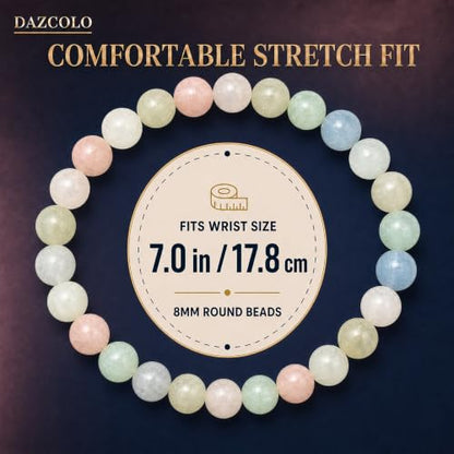 8mm Natural Crystal Stretch Bracelet | Handmade Round Stone Bead Bracelet, Runs Large, Meditation Yoga Gift for Women & Men - color: Multi-Berly