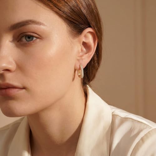 U Shaped Hoop Earrings for Women - Cubic Zirconia Pave Huggie Earrings, Skin-Friendly Geometric Jewelry for Anniversary & Daily Wear, Gift for Her - color: Gold