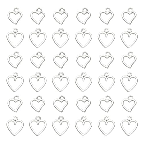 MECCANIXITY Heart Charm, Alloy Love Heart Pendants Valentines Love Dangle Connector Charm Bulk for Jewelry Making Necklace Bracelet Earrings, Cyan - color: Bright Silver