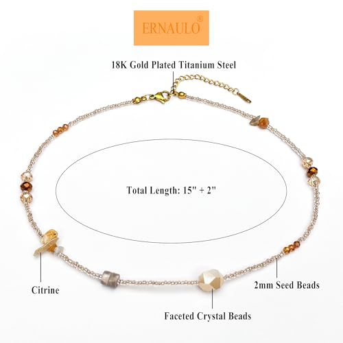 Beaded Necklaces for Women Summer Beach Beaded Necklace Bead Choker Boho Necklaces for Women Handmade Summer Jewelry Stainless Steel 18K Gold Plated - color: Champagne