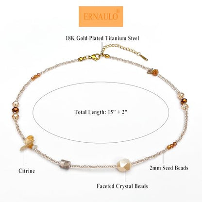 Beaded Necklaces for Women Summer Beach Beaded Necklace Bead Choker Boho Necklaces for Women Handmade Summer Jewelry Stainless Steel 18K Gold Plated - color: Champagne