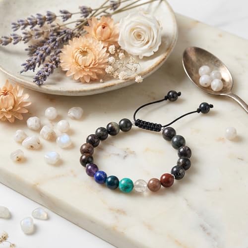 Natural Stone Beaded Bracelets for Women, 7 Chakra Healing Crystal Bracelet, 6mm/8mm Handmade Gemstone Stretch/Adjustable Bangle, Anxiety Relief Yoga Meditation Jewelry, Boho Amethyst Malachite Turquoise Bracelet Gift - color: Style 5