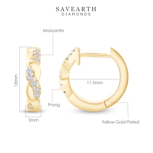 Twisted Hoop Earrings for Women 1/10 Carat (ctw) Round Lab Created Moissanite Hoop Earriings in 18K Gold Plated Jewelry for Her (0.10 ctw) - color: Yellow Gold