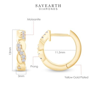 Twisted Hoop Earrings for Women 1/10 Carat (ctw) Round Lab Created Moissanite Hoop Earriings in 18K Gold Plated Jewelry for Her (0.10 ctw) - color: Yellow Gold
