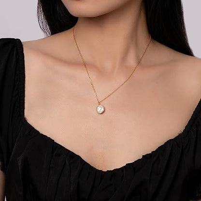 925 Sterling Silver Dainty Freshwater Cultured Pearl Choker Necklace White Genuine Real Pearl Charm Necklaces Jewelry Gifts for Her - color: Baroque-Button-Gold