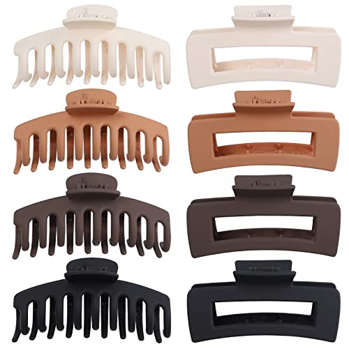 8 Pcs Large Hair Claw Clips 4.1" Non-slip Big Banana Square Matte Hair Claw Clips for Women Girls, Strong Hold Clips for Thick Thin Hair - color: Khaki