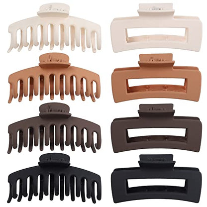 8 Pcs Large Hair Claw Clips 4.1" Non-slip Big Banana Square Matte Hair Claw Clips for Women Girls, Strong Hold Clips for Thick Thin Hair - color: Khaki