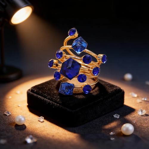Big Geometric Cube Crystal Ring for Women Statement Geometry Rhinestone Open Rings Crystal Rhinestone Cocktail Ring CZ Fashion Classic Party Wedding Jewelry - color: Blue