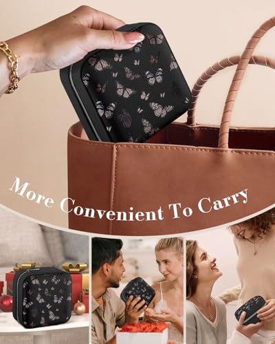 Bistup Travel Jewelry Case - Small Jewelry Organizers and Storage Box for Women Girls Teens Cute Traveling Jewelry Holder Mirror Little Tiny Compact Modern Unique Aesthetic Pretty, Black Butterfly - style: Black Butterfly