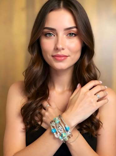 Boho Wrap Beaded Bracelet for Women – Handmade Natural Stone Jewelry – Stainless Steel Adjustable Ethnic Chic Gift - color: Lan Di Royal