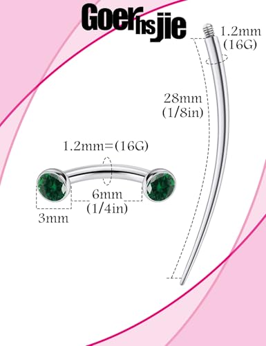 F136 Titanium 16g 6/8/10mm Eyebrow/Rook/Snug/Vertical-Labret/VCH/Snake-Eyes/Anti-Tragus/Christina/Daith/Belly-Button/Bridge/Hood/Surface Curved Barbell Piercing Jewelry for Women Men - color: Green, size: 6 mm (1/4 in)
