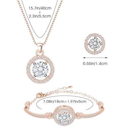 Crystal Jewelry Set for Women Cubic Zirconia CZ Jewellery Bridal Pendant Necklace Bracelet Earrings Set Wedding Jewelry Set - color: Gold