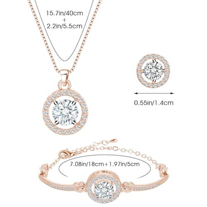 Crystal Jewelry Set for Women Cubic Zirconia CZ Jewellery Bridal Pendant Necklace Bracelet Earrings Set Wedding Jewelry Set - color: Gold