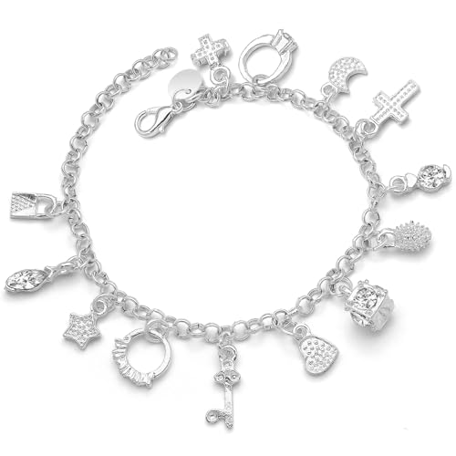 RechicGu Mythology Fairytale Lucky Charms Cuff Bangle Bracelet Cross Leaf Moon Face Celtic Cat - color: Polish Silvery Heart Cross