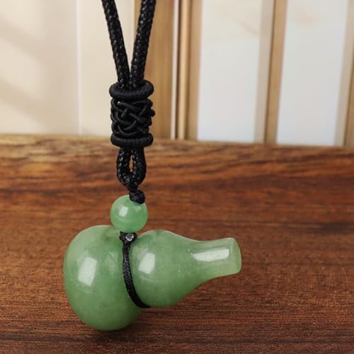 Anjiucc Natural Gemstone Gourd Hulu Wulu Pendant Necklace Healing Crystal Stone with Adjustable Chain Amulet Talisman for Good Luck - color: Green Aventurine