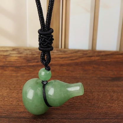 Anjiucc Natural Gemstone Gourd Hulu Wulu Pendant Necklace Healing Crystal Stone with Adjustable Chain Amulet Talisman for Good Luck - color: Green Aventurine