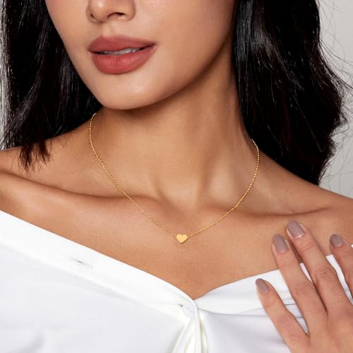 HERIER Cute Heart Necklace Dainty 18k Gold Plated Tiny Heart Pendant Choker Necklaces Small Gold Love Open Heart Chain Necklace for Women Simple Gold Necklace for Women Trendy Jewelry - color: Tiny Heart Necklace-Gold