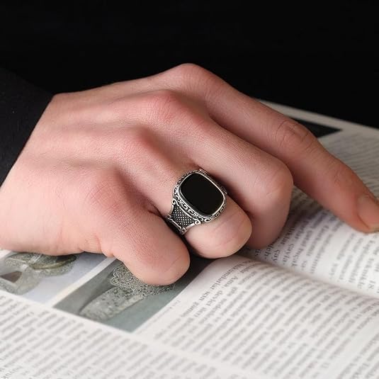 925 Sterling Silver Genuine Black Onyx Stone Mens Silver Ring Silver Signet Ring for Men Handmade Silver Men Rings Sterling Silver Pinky Ring Gift for Men Gift for Dad
