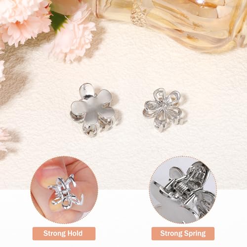 12PCS Small Metal Hair Claw Clips, Silver Mini Hair Clips for Thin Thick Hair, Cute Tiny Hair Clips, Little Flower Hair Jaw Clamps, Nonslip Bangs Pins Hair Accessories for Women Girls - color: Silver Flower