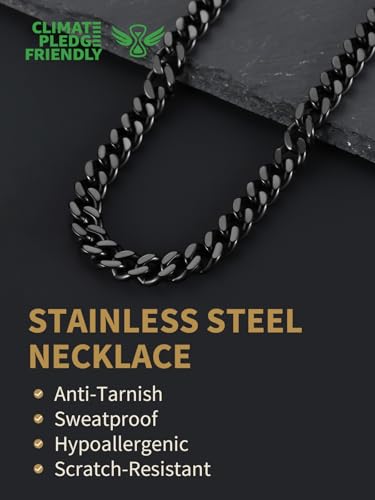 FindChic Men Curb Chain Necklace 18K Gold Plated/Stainless Steel/Black Chunky Double Tight Cuban Link Hip Hop Neck Chains for Men Boys 3.5MM/5MM/6MM/7MM/9MM/12MM 14''-30'' 8 Length Options (Send Gift Box) - color: A.9mm Width-Black, size: 30 inches