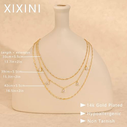 XIXINI Layered Necklaces for Women, Dainty Gold Necklace Stack 14k Gold Plated Layering Pendant Necklace Set Simple Statement Gold Necklaces for Women Trendy Fashion Waterproof Gold Jewelry - color: Gold-Set 1