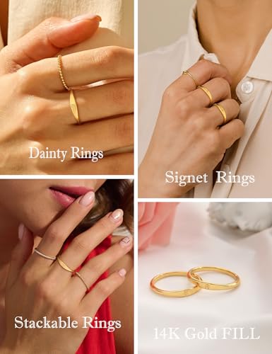Gold Filled Rings for Women 14k Non Tarnish Initial Pinky Dainty Ring | Stackable Signet Letter Personalized Gold Rings, Stacking Thumb Band, Cute Simple Waterproof Custom Jewelry Gifts Size 6-10 - color: B