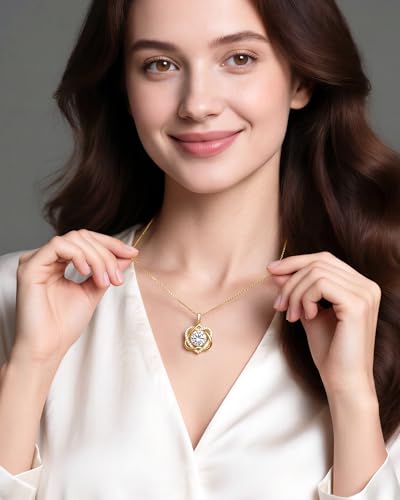 InfinityLove Heart Pendant Necklaces for Women, 2-5 Carat Moissanite Heart Necklace, Anniversary Birthday Christmas Valentine Engagements Mothers Day Jewelry for Wife Her Girlfriend Mom Daughter - color: Gold-5CT