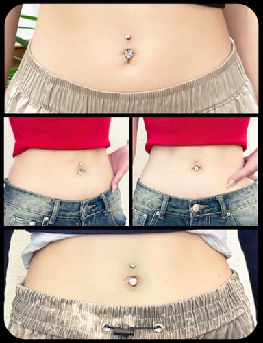 Oufksiyy Long and Extra Long Bar Belly Button Ring Internal Thread Hypoallergenic Surgical Stainless Steel 14mm 16mm 14 Gauge Navel Rings Cubic Zirconia Buuton Body Piercing Jewelry for Women Men - color: 16MM Round/Heart-shaped CZ Belly Button Ring