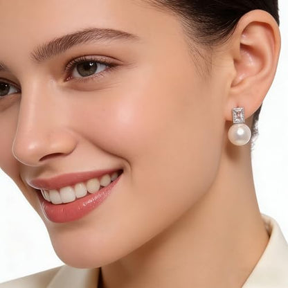 Faux Pearl Cubic Zirconia Stud Earrings, Hypoallergenic Lightweight Round Pearl Studs for Women - color: White, size: Pearl 12mm-CZ 4*8mm