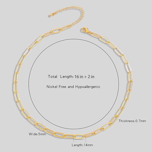 14K Gold Plated Paper Clip Chain Link Necklace Satellite Chain Necklace for Women - color: Chunky PaperClip Necklace