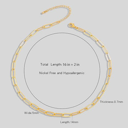 14K Gold Plated Paper Clip Chain Link Necklace Satellite Chain Necklace for Women - color: Chunky PaperClip Necklace