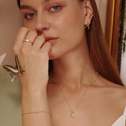 MEVECCO Dainty Pendant Layered Necklaces for Women | 18K Gold Plated Brass, 2-Piece Set With A Choker-Length Upper Layer, Wear Together Or Separately, Refined Everyday Style - style: layered turquoise crescent