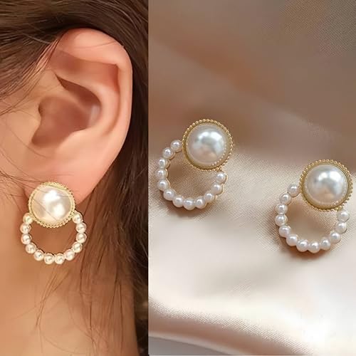 4 Pairs Clip on Stud Earrings, Non Pierced Jewelry with Pearl Accented, Gold Clip On Stud Earrings Set for Women