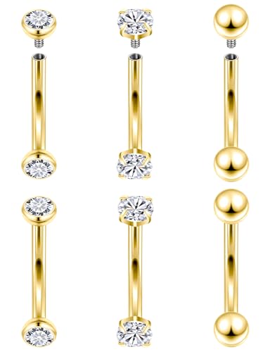 14G Small Belly Button Ring Piercing Jewelry 316L Stainless Surgical Steel Tiny Internally Threaded Navel Rings Belly Button Ring Piercing Jewelry for Women 14 Gauge Hypoallergenic - color: Gold-10MM Bar-Clear CZ
