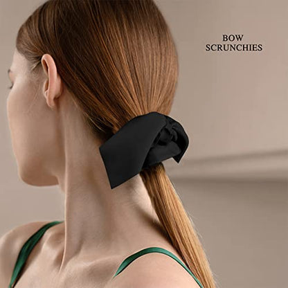 Jaciya Black Hair Ties Silk Bow Scrunchies for Hair Bunny Ears and Tail Scrunchies Hair Accessories for Women - color: Black
