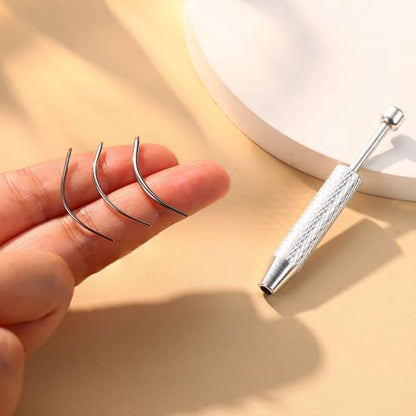 Piercing Ball Grabber Tool, 14-20G Taper for Changing Jewelry | Surgical Steel Flat Back Earrings Threader Tool Insertion Pin, Body Piercing Kit for Ear Rook Conch Nose Lip Jewelry Removal - style: Curved External Thread(14G 16G 18G) +Ball Grabber Tool