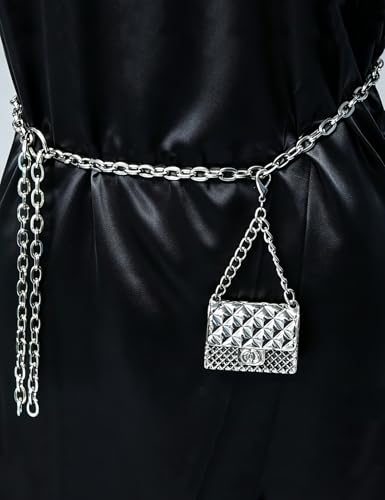 BEMYLV Mini Chain Belt Purse Silver Waist Bag for Women Fashion Fanny Pack | Trendy Detachable Waist Purse Cute Bag for Dresses Jeans - color: Silver