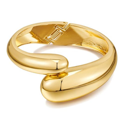 Chunky 14k Gold Cuff Bracelets for Women - Non Tarnish Teardrop Bangle Multi-layer Cross Wire Open Bracelets - color: Golden 15