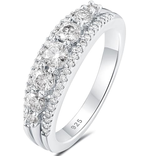 Newshe Jewellery Moissanite Wedding Bands for Women Eternity Ring 925 Sterling Silver Engagement Anniversary Stacking Size - color: Moissanite-Silver