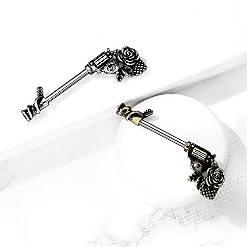 Pierced Owl - 14G Stainless Steel Rose Pistol Gun Nipple Barbells, Sold as a Pair