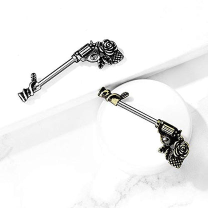 Pierced Owl - 14G Stainless Steel Rose Pistol Gun Nipple Barbells, Sold as a Pair